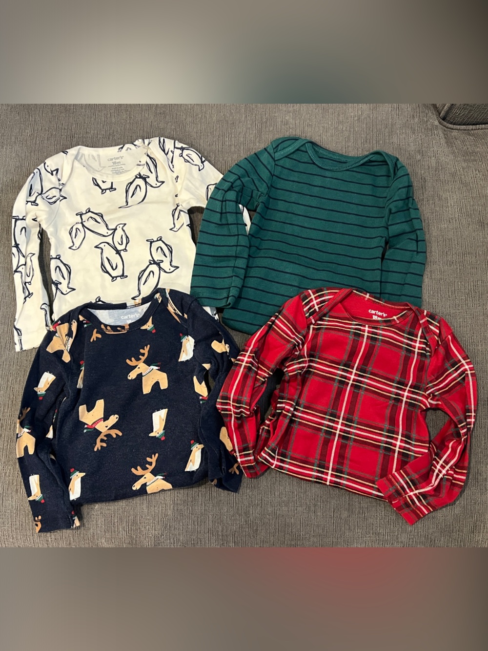 Carter's 18M Onesie Tops Bundle - White, Green, Navy, Red Plaid